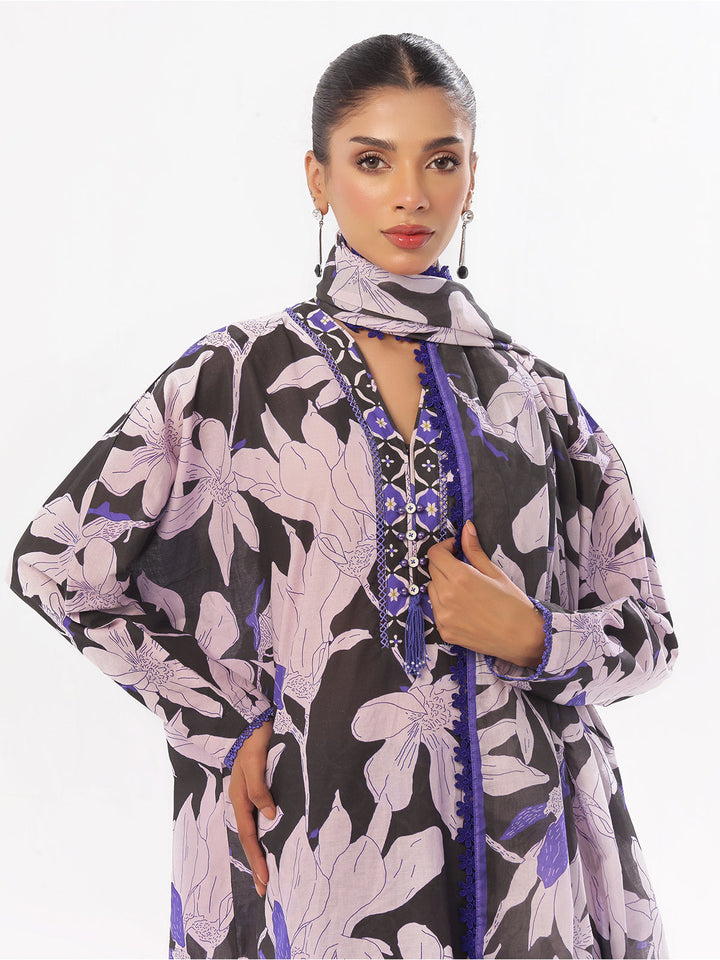 Oaks - Printed Pret & Unstitched Suit Swiss Lawn Black & Blue - 3 Piece