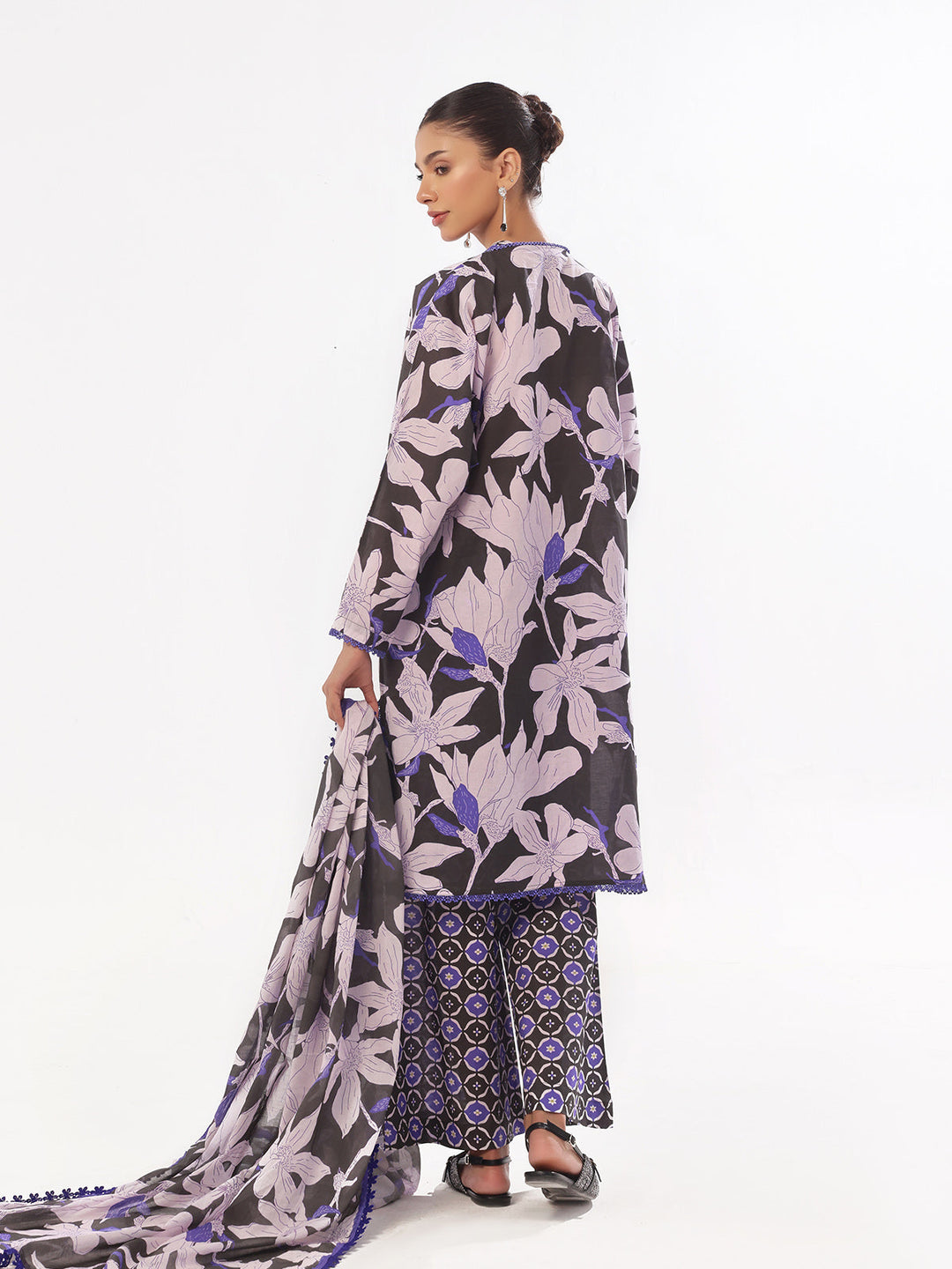 Oaks - Printed Pret & Unstitched Suit Swiss Lawn Black & Blue - 3 Piece