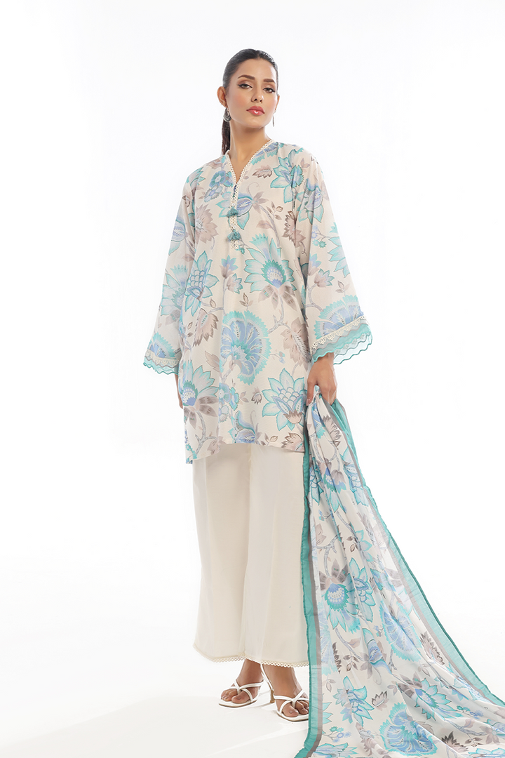 Oaks - Printed Unstitched Masoori Lawn Blue  - 3 Piece