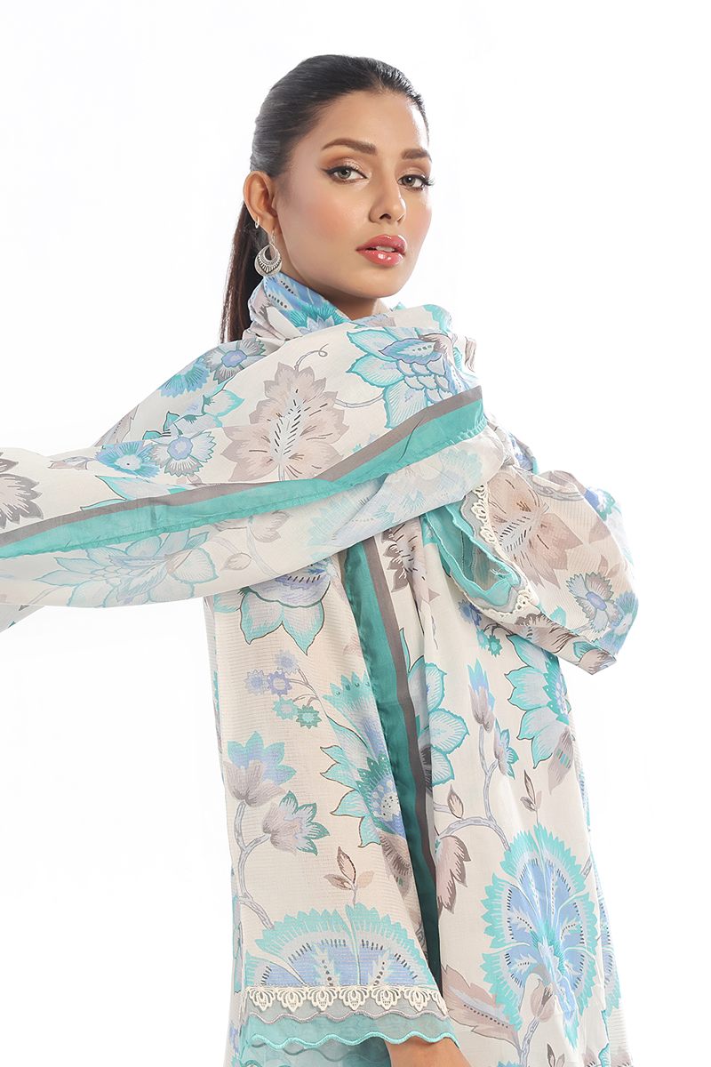 Oaks - Printed Unstitched Masoori Lawn Blue  - 3 Piece