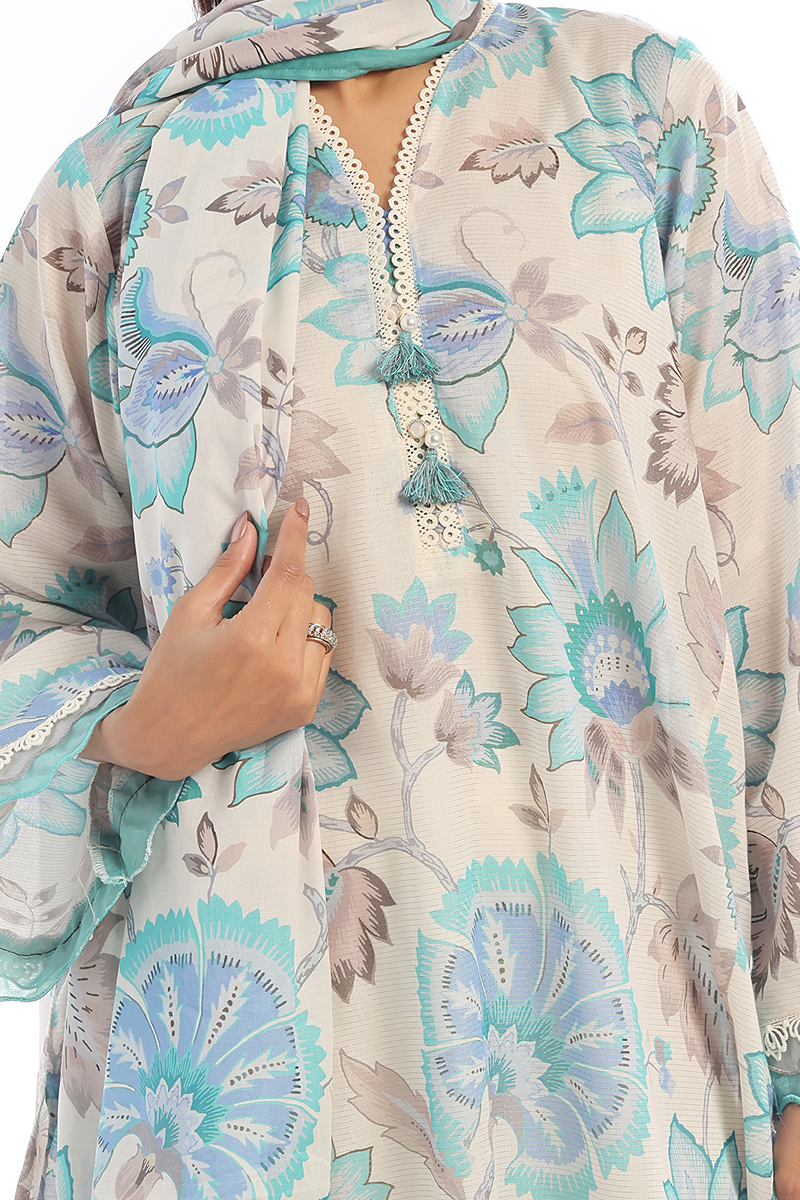 Oaks - Printed Unstitched Masoori Lawn Blue  - 3 Piece