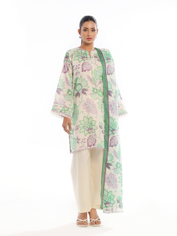Oaks - Printed Pret & Unstitched Suit Masoori Lawn Green - 3 Piece