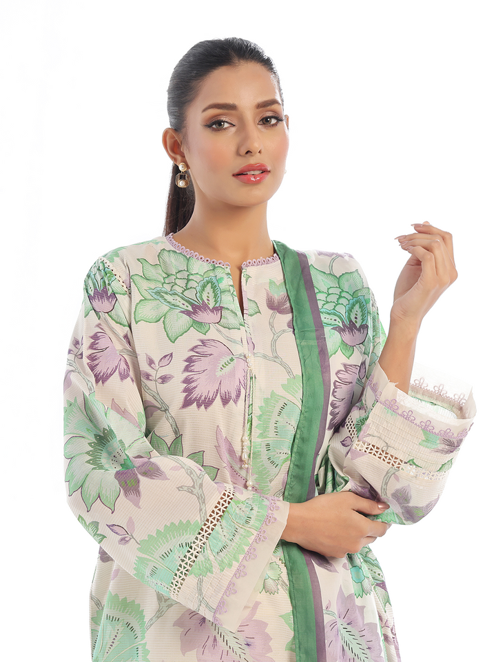 Oaks - Printed Pret & Unstitched Suit Masoori Lawn Green - 3 Piece