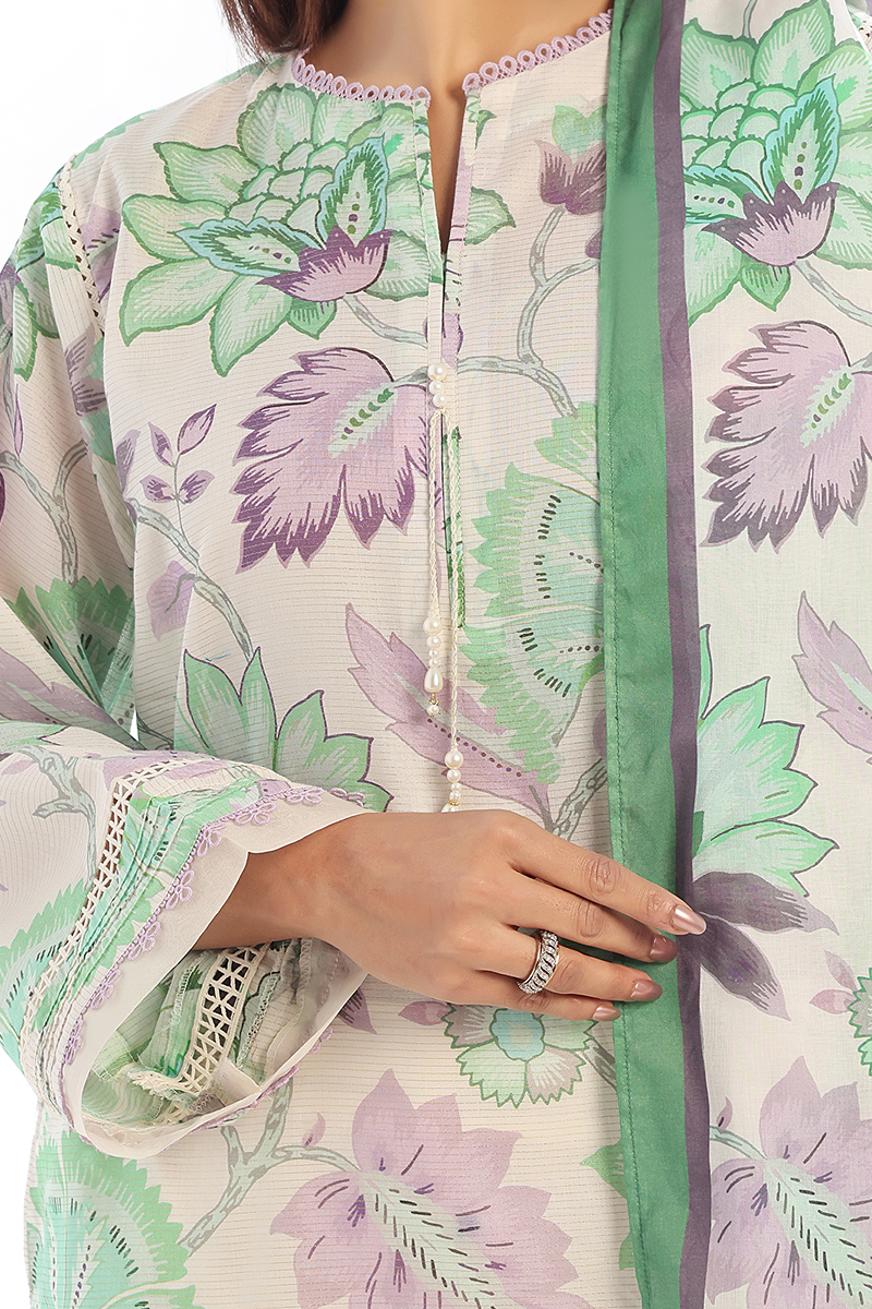 Oaks - Printed Unstitched Masoori Lawn Green  - 3 Piece