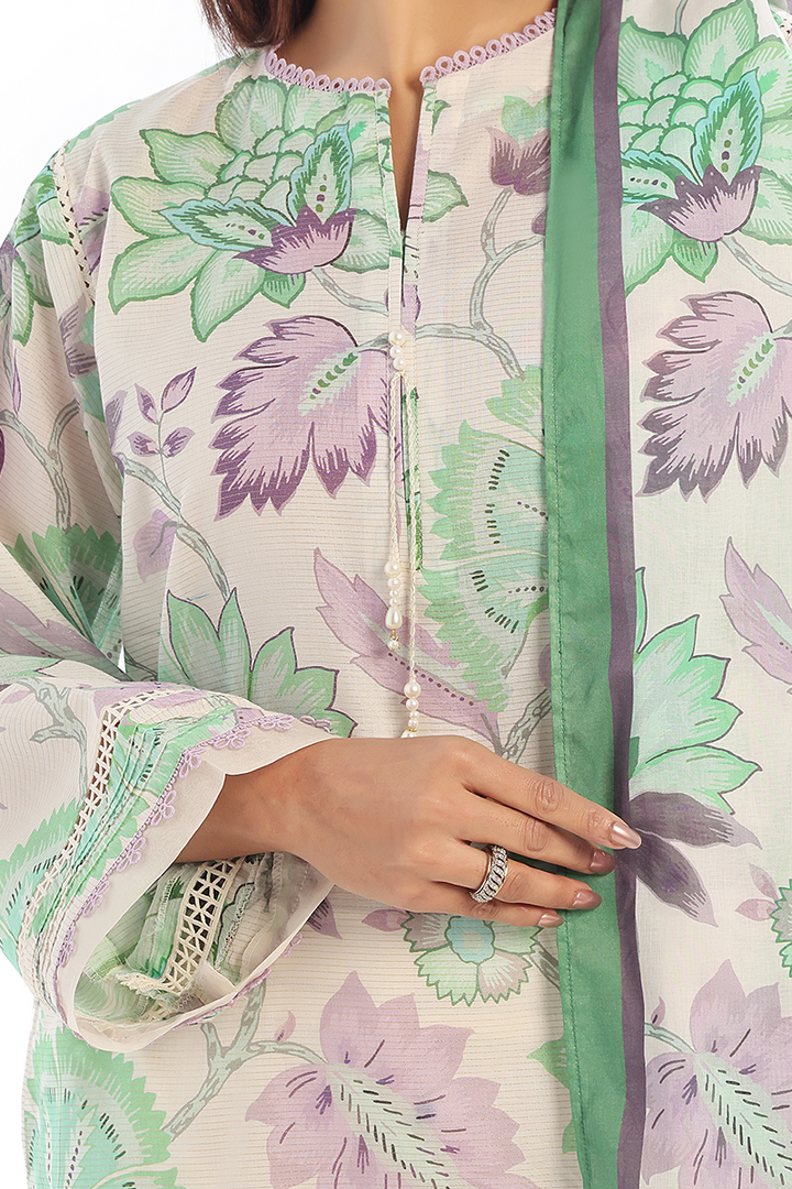 Oaks - Printed Unstitched Masoori Lawn Green  - 3 Piece