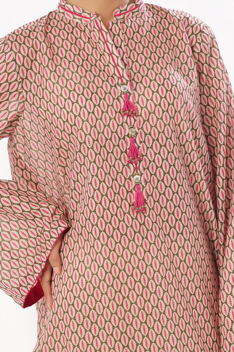 Oaks - Printed Pret & Unstitched Kurti Masoori Lawn Green - 1 Piece