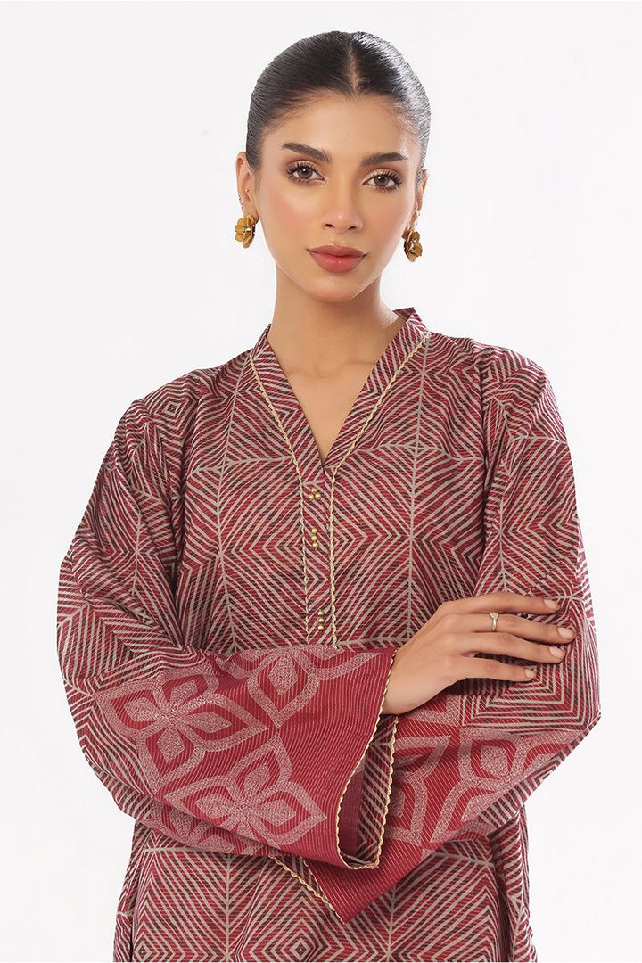 Oaks - Printed Pret & Unstitched Kurti Masoori Lawn Maroon - 1 Piece