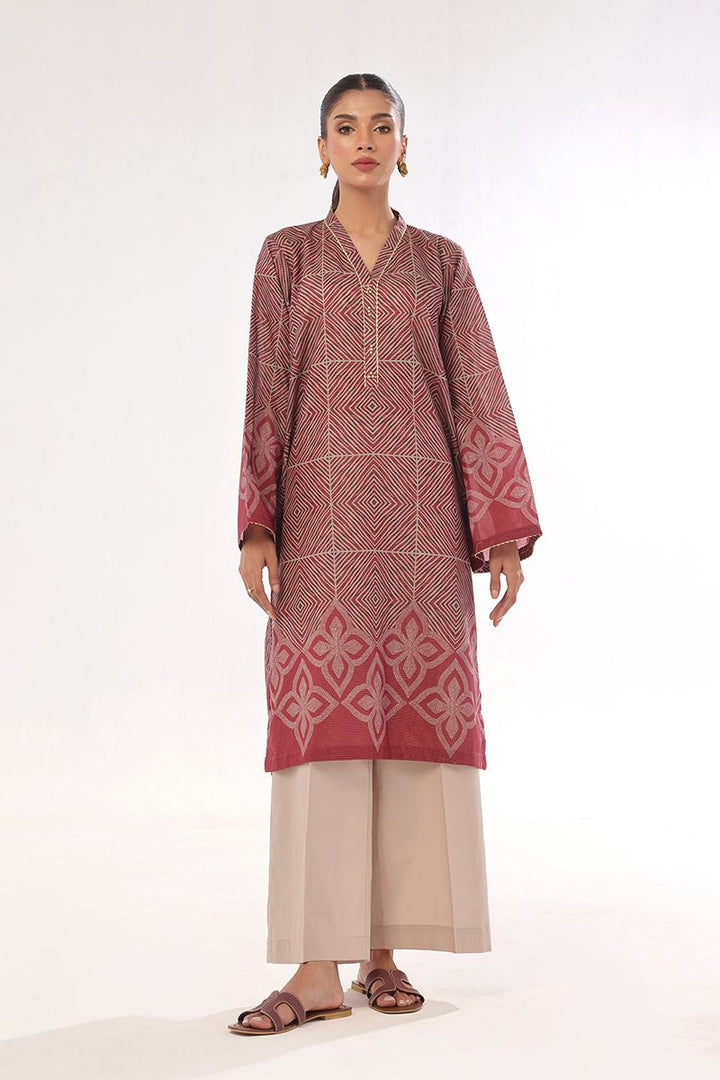 Oaks - Printed Pret & Unstitched Kurti Masoori Lawn Maroon - 1 Piece