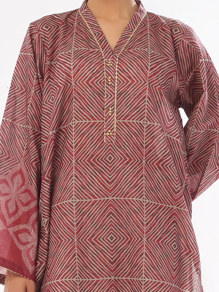 Oaks - Printed Pret & Unstitched Kurti Masoori Lawn Maroon - 1 Piece