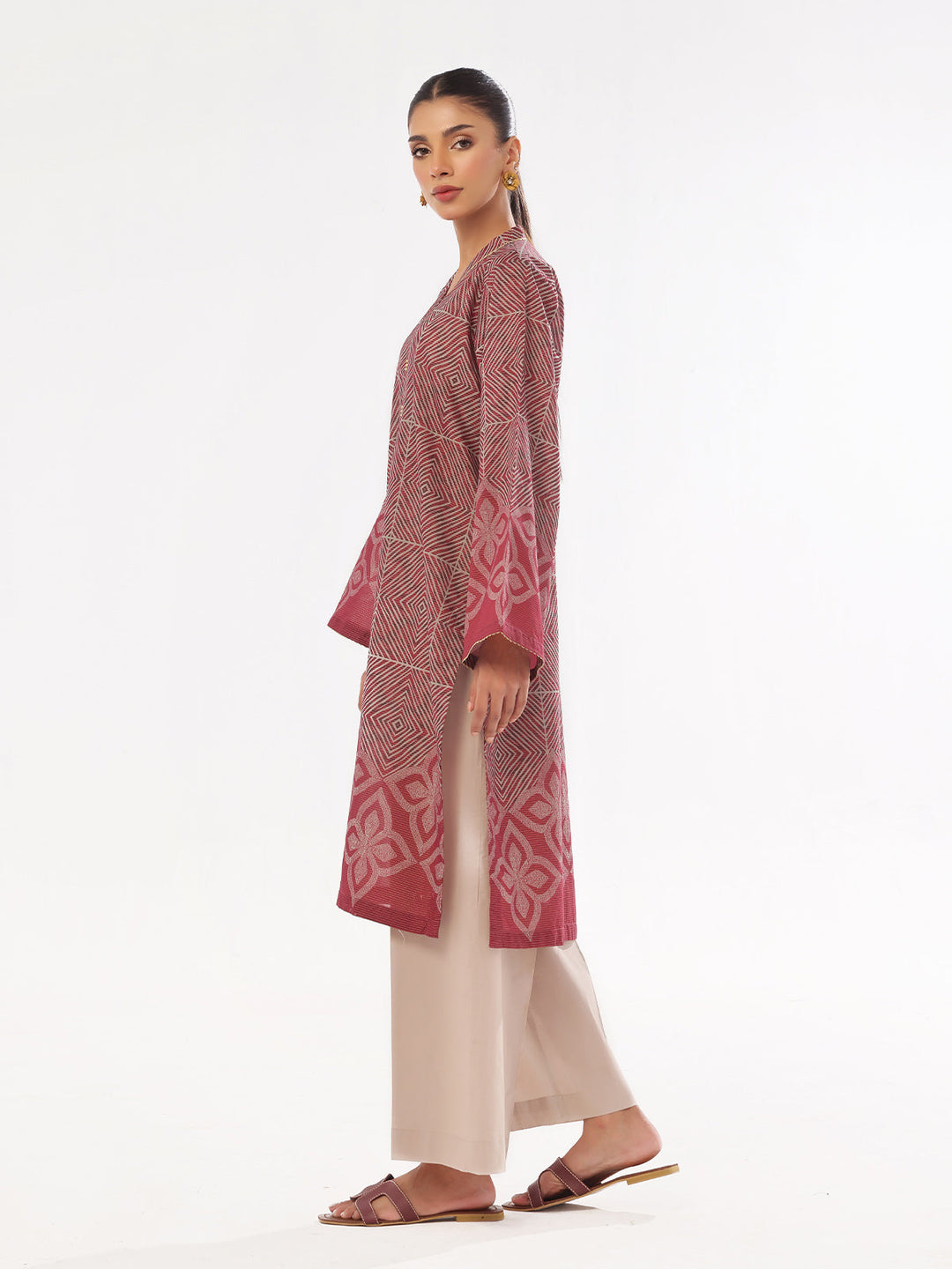 Oaks - Printed Pret & Unstitched Kurti Masoori Lawn Maroon - 1 Piece