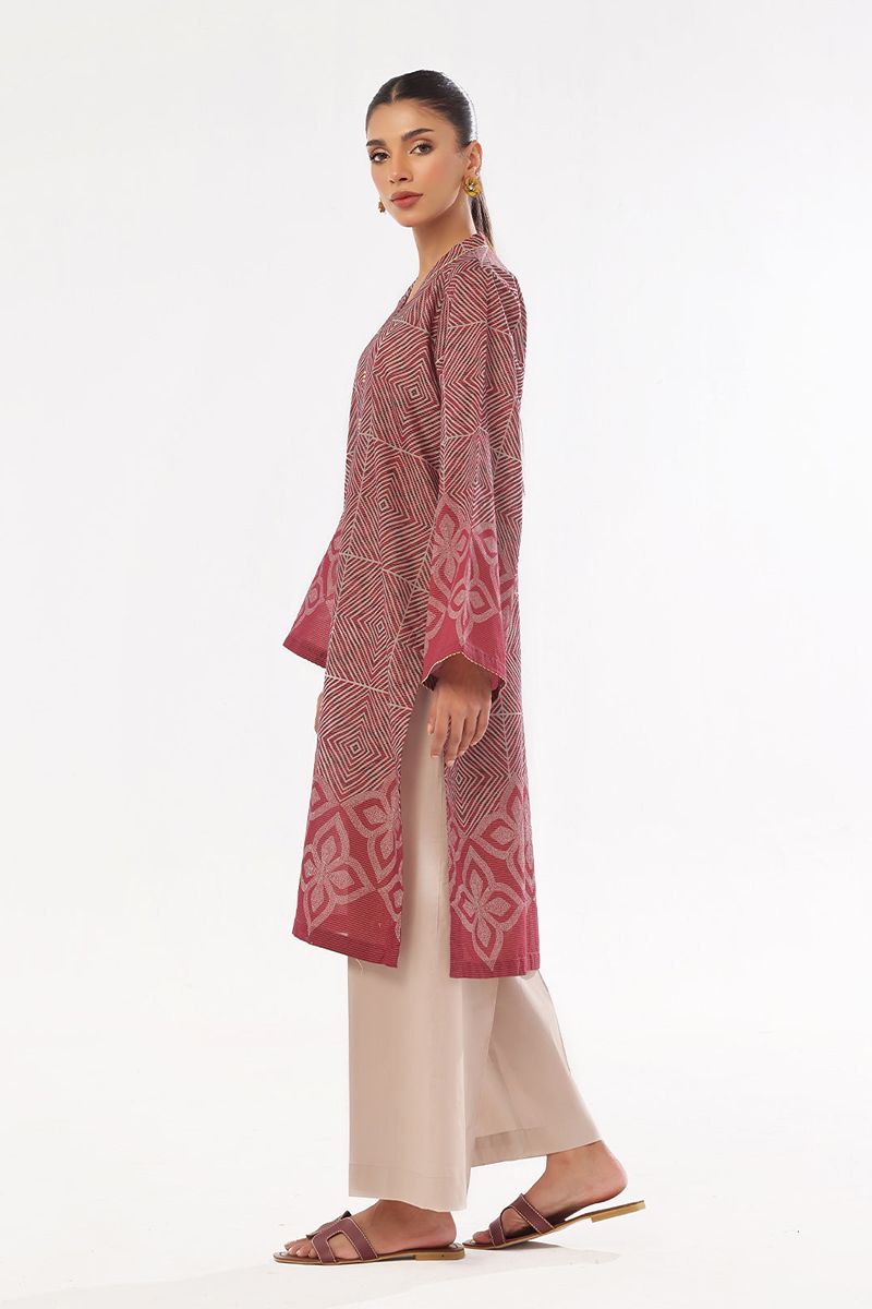 Oaks - Printed Pret & Unstitched Kurti Masoori Lawn Maroon - 1 Piece