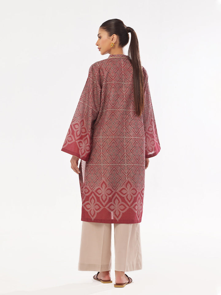 Oaks - Printed Pret & Unstitched Kurti Masoori Lawn Maroon - 1 Piece