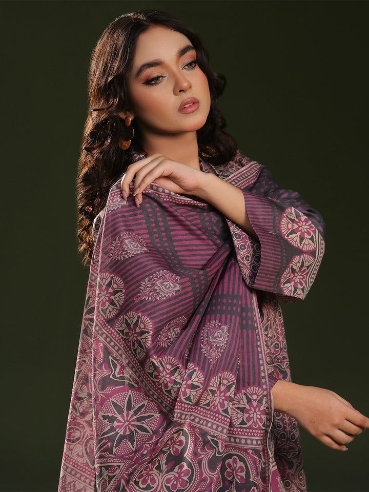 Oaks - Printed Pret Suit Cambric Magenta  - 3 Piece