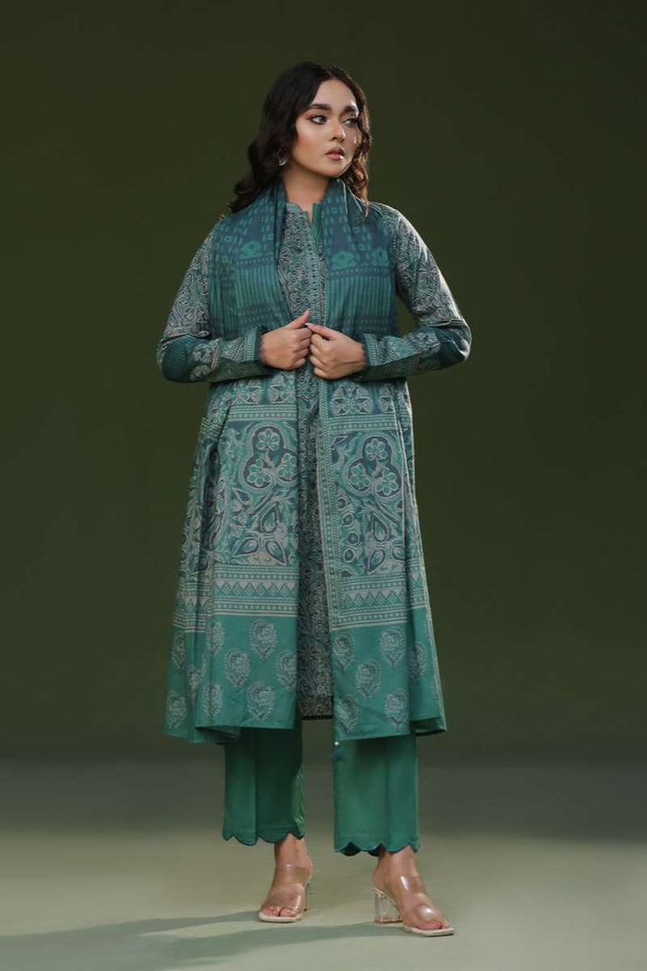 Oaks - Printed Pret Suit Cambric Green  - 3 Piece