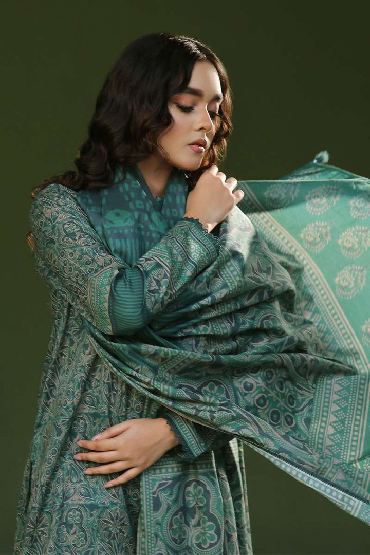 Oaks - Printed Pret Suit Cambric Green  - 3 Piece