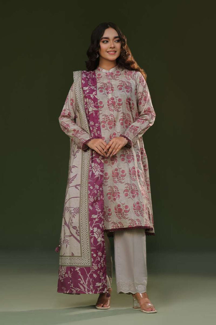 Oaks - Printed Pret Suit Cambric Beige  - 3 Piece
