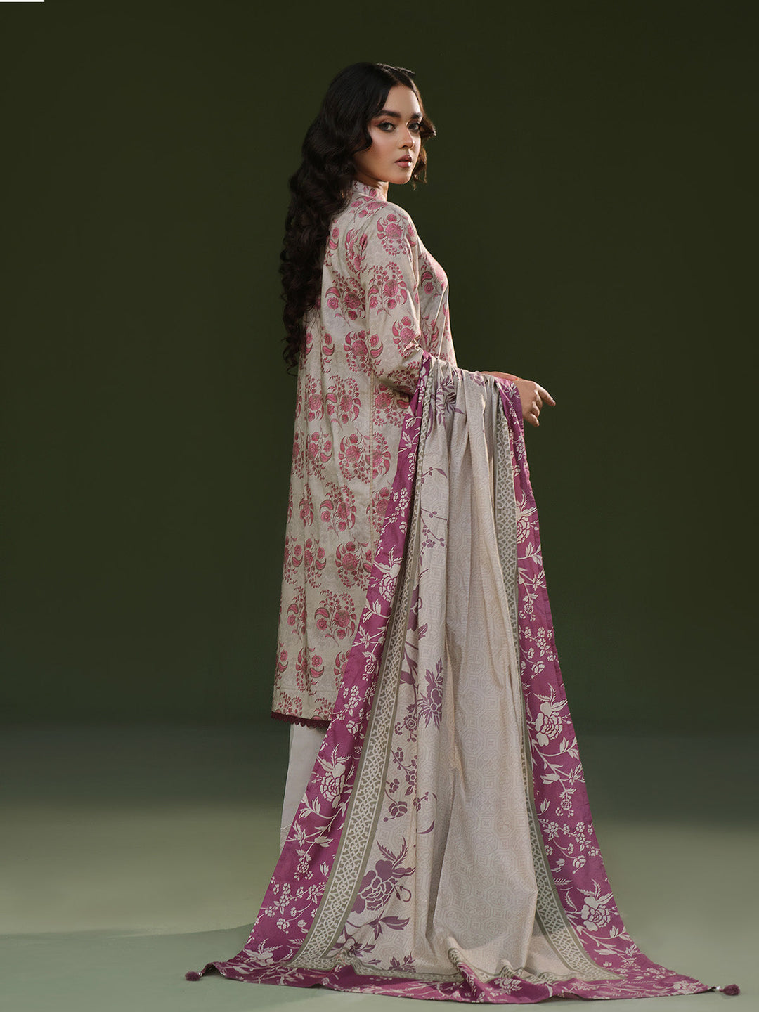 Oaks - Printed Pret Suit Cambric Beige  - 3 Piece