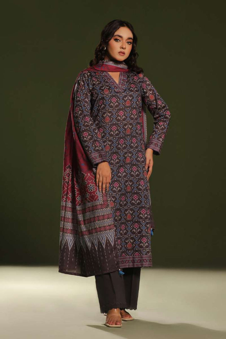 Oaks - Printed Pret Suit Cambric Charcoal  - 3 Piece