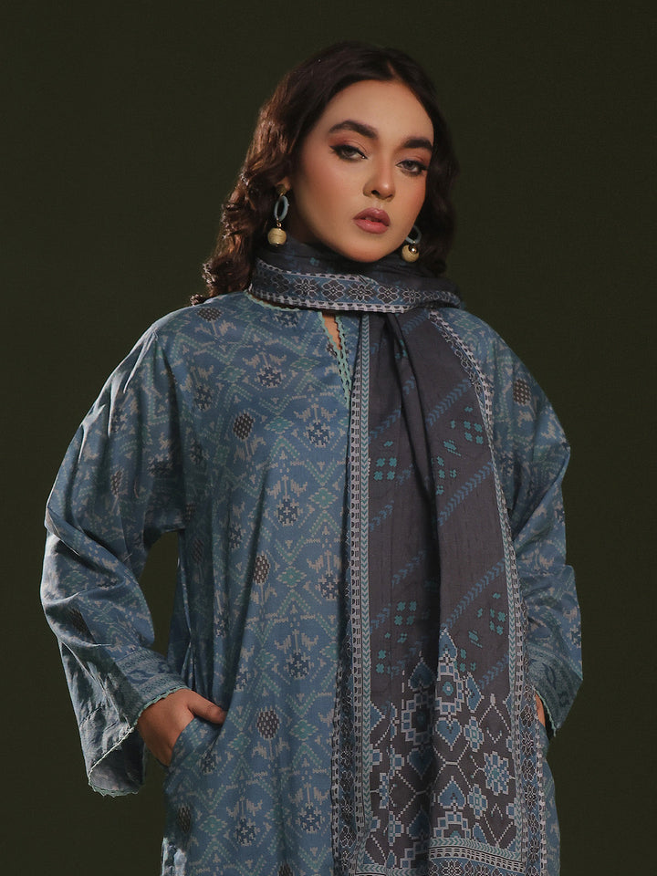 Oaks - Printed Pret Suit Cambric Blue  - 3 Piece