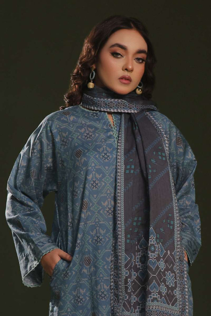 Oaks - Printed Unstitched Cambric Blue  - 3 Piece