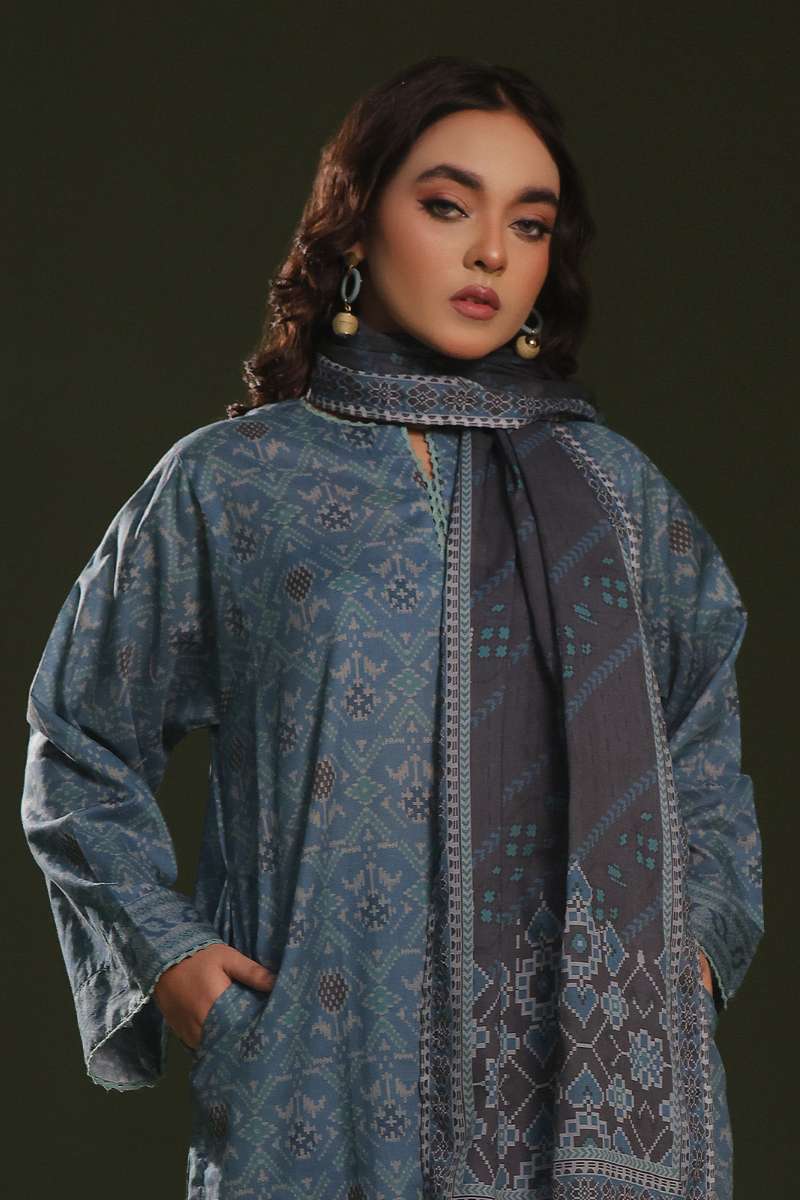 Oaks - Printed Pret Suit Cambric Blue  - 3 Piece