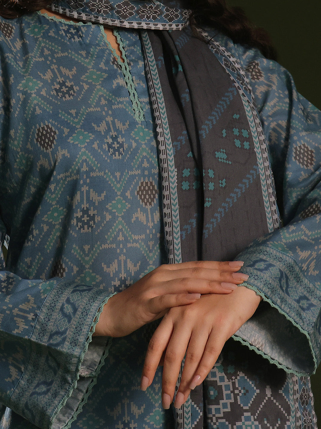 Oaks - Printed Pret Suit Cambric Blue  - 3 Piece