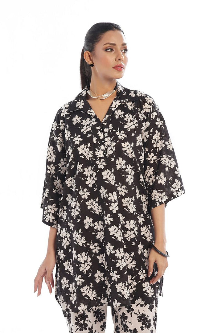 Oaks - Printed Pret & unstitched Shirt Trouser Swiss Lawn Black - 2 Piece