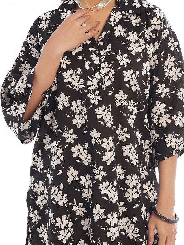 Oaks - Printed Pret & unstitched Shirt Trouser Swiss Lawn Black - 2 Piece