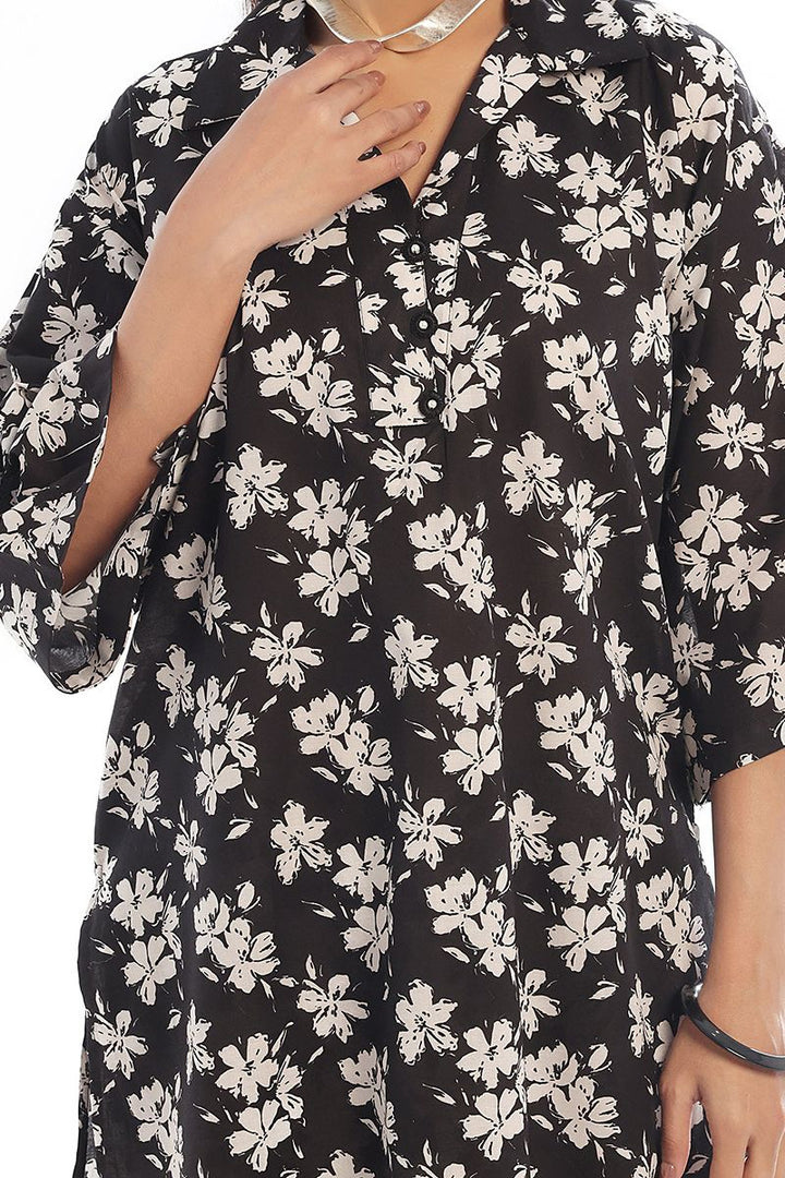 Oaks - Printed Pret & unstitched Shirt Trouser Swiss Lawn Black - 2 Piece