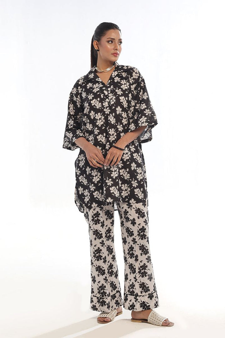 Oaks - Printed Pret & unstitched Shirt Trouser Swiss Lawn Black - 2 Piece