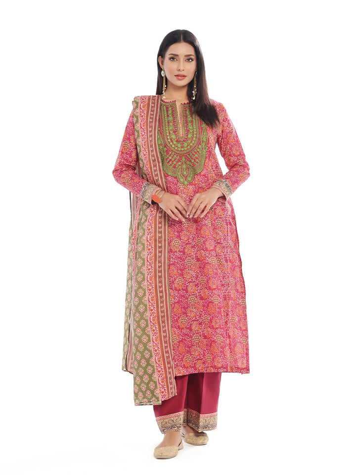 Oaks - Embroidered Pret & Unstitched Suit Masoori Lawn Maroon - 3 Piece