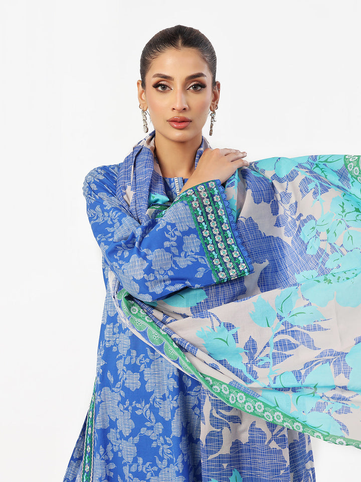 Oaks - Embroidered Unstitched Lawn Blue  - 3 Piece