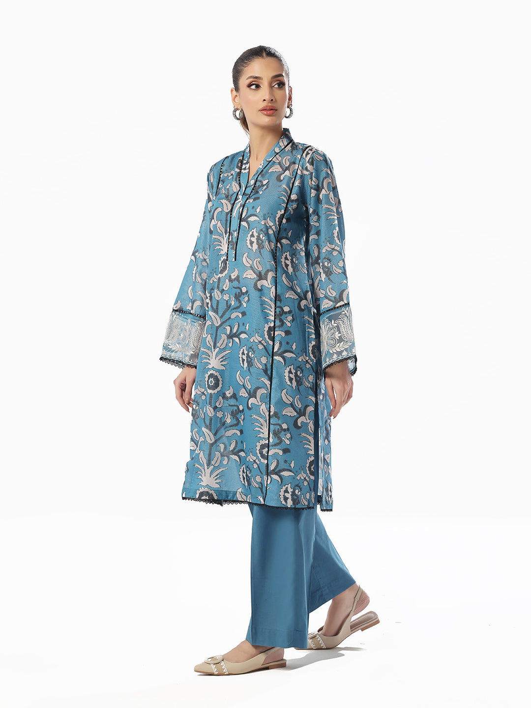 Oaks - Embroidered Pret & Unstitched Shirt Trouser Maisoori Lawn Blue - 2 Piece