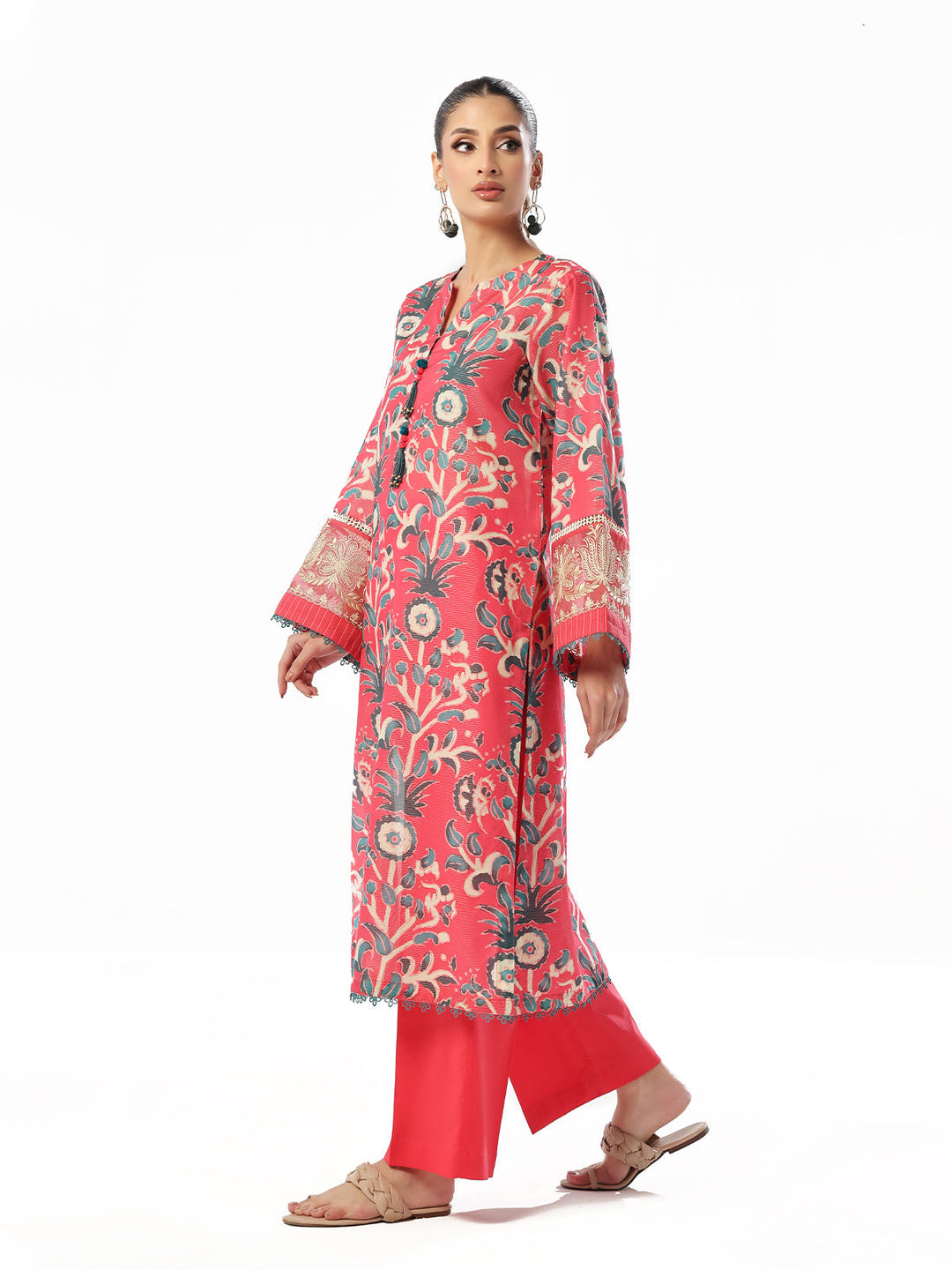 Oaks - Embroidered Unstitched Masoori Lawn Pink & Red  - 2 Piece