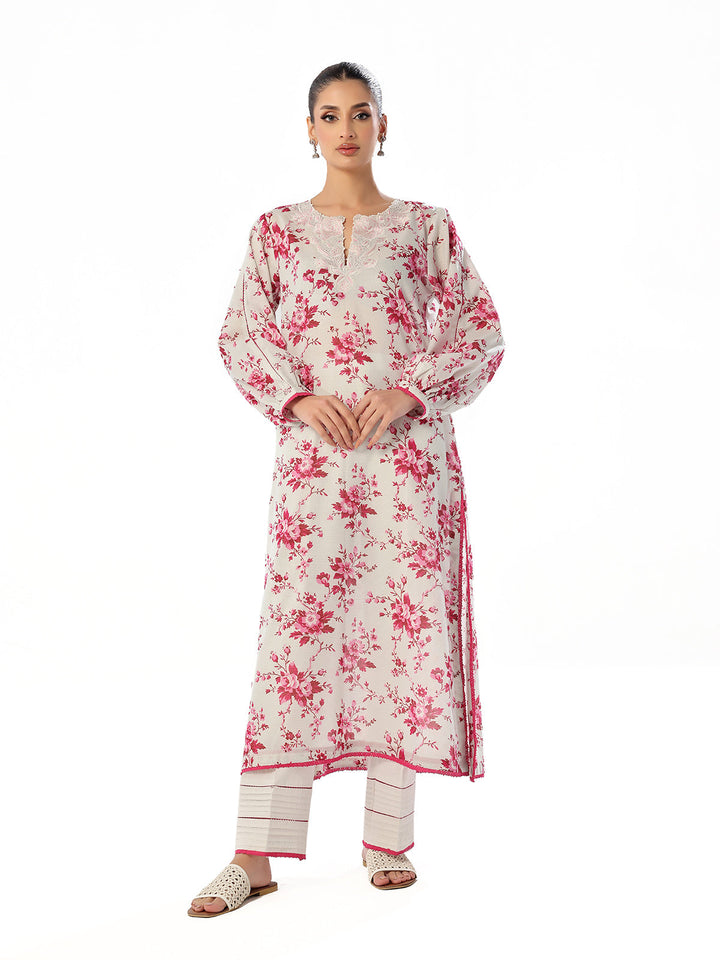 Oaks - Embroidered Pret & Unstitched Shirt Trouser Maisoori Lawn White & Pink - 2 Piece