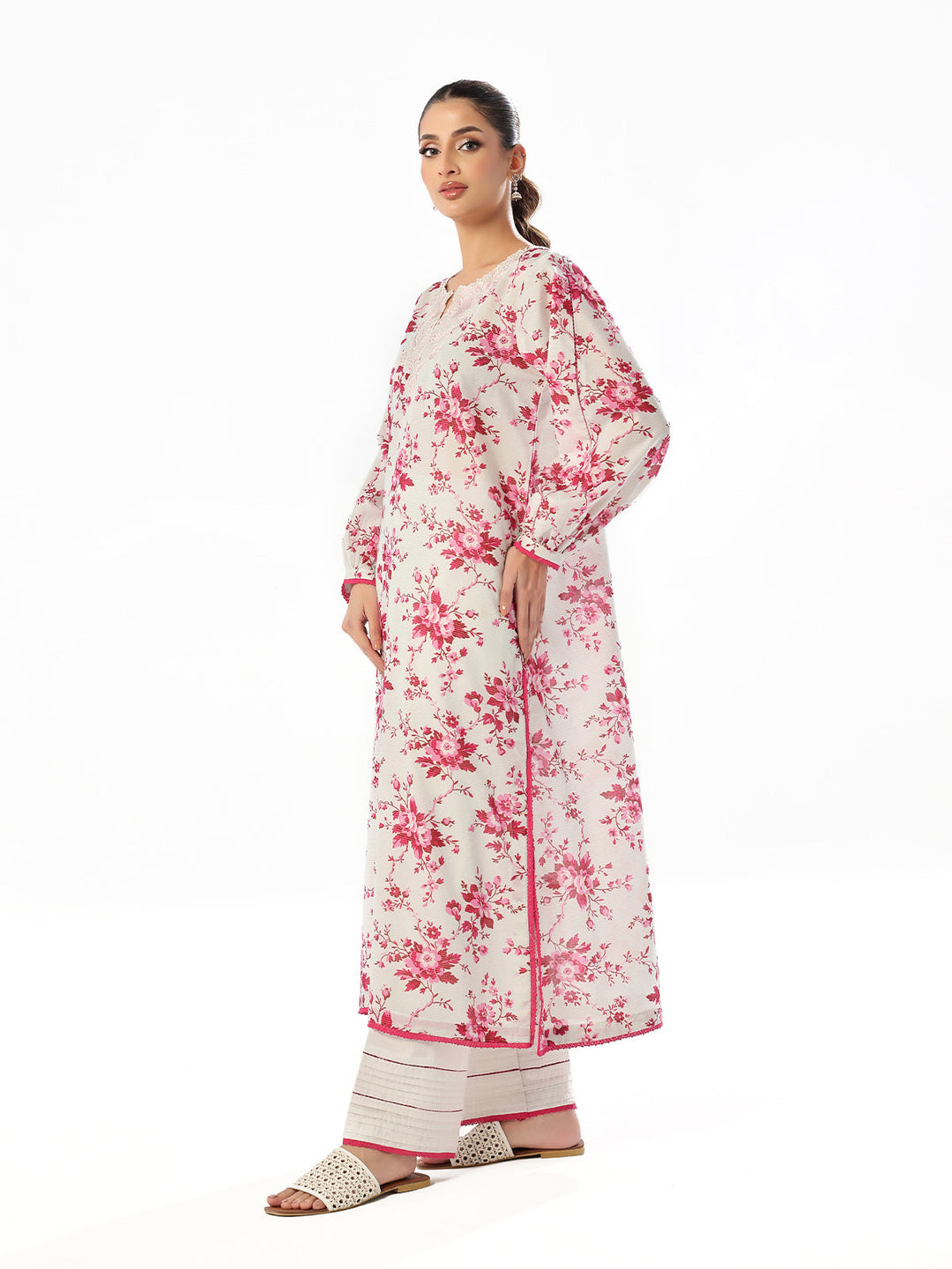 Oaks - Embroidered Unstitched Masoori Lawn White & Pink  - 2 Piece