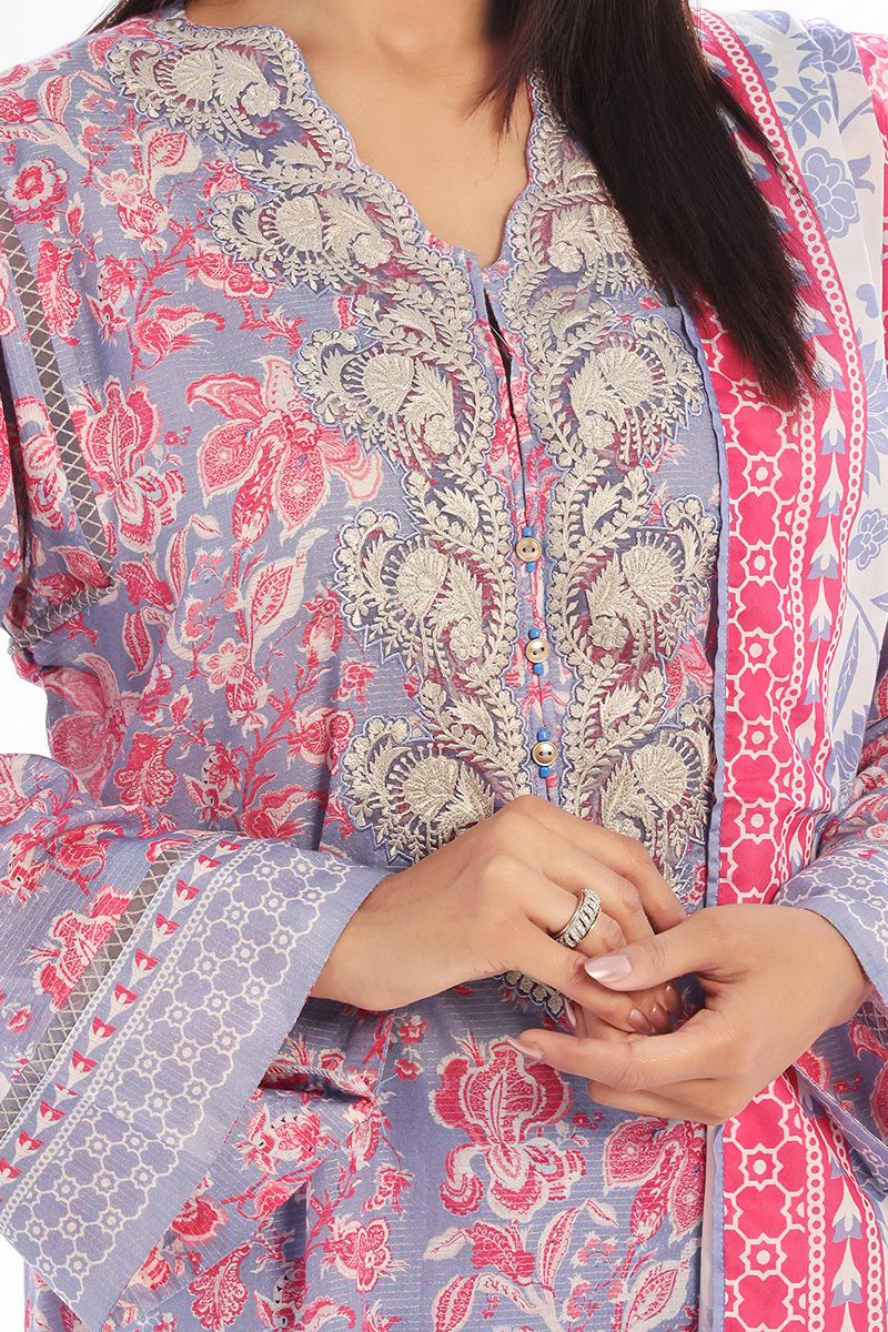 Oaks - Embroidered Unstitched Masoori Lawn Grey  - 3 Piece