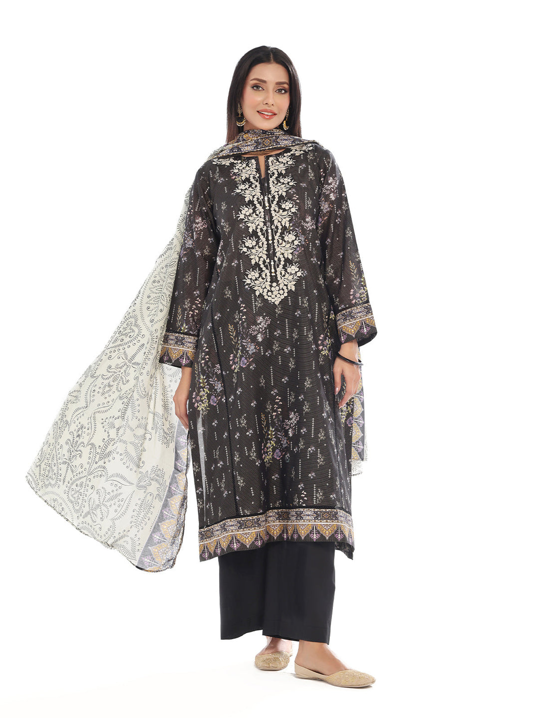 Oaks - Embroidered Pret & Unstitched Suit Masoori Lawn Black - 3 Piece