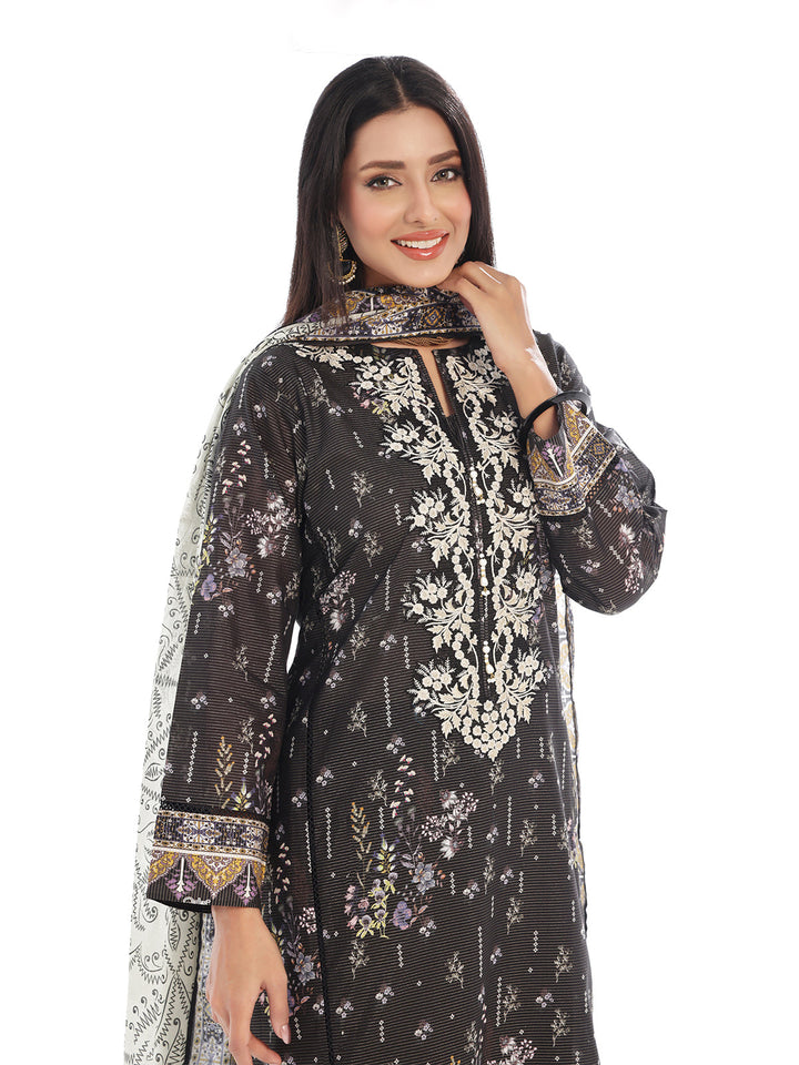 Oaks - Embroidered Pret Shirt Dupatta Masoori Lawn Black  - 2 Piece