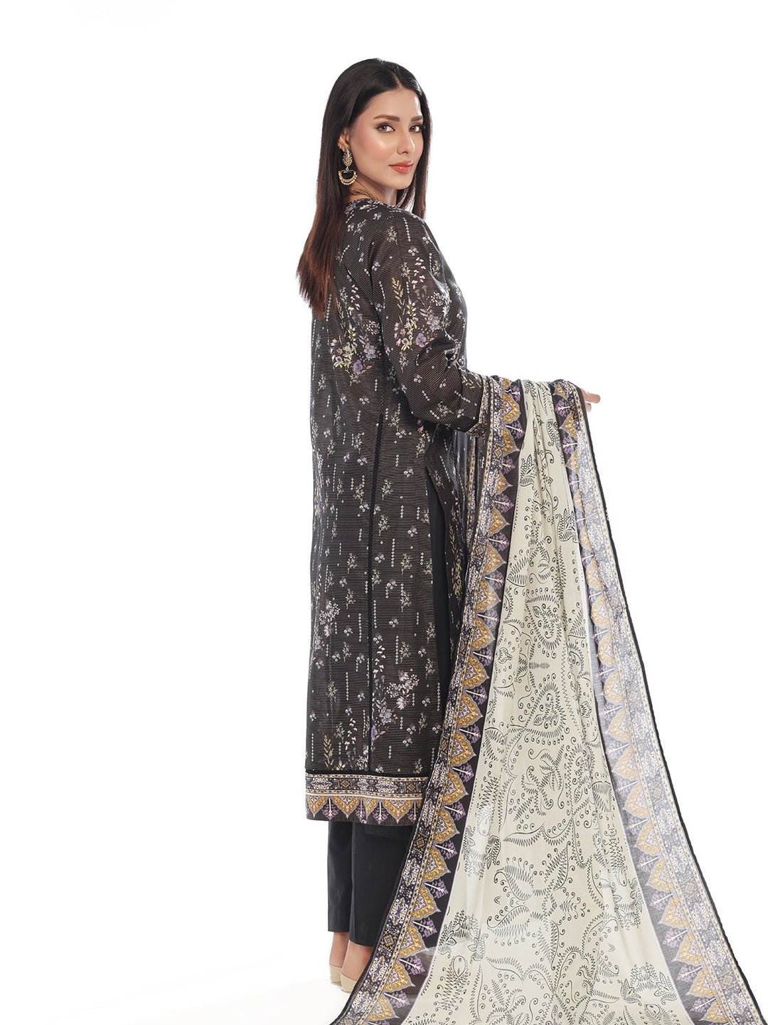 Oaks - Embroidered Pret Shirt Dupatta Masoori Lawn Black  - 2 Piece