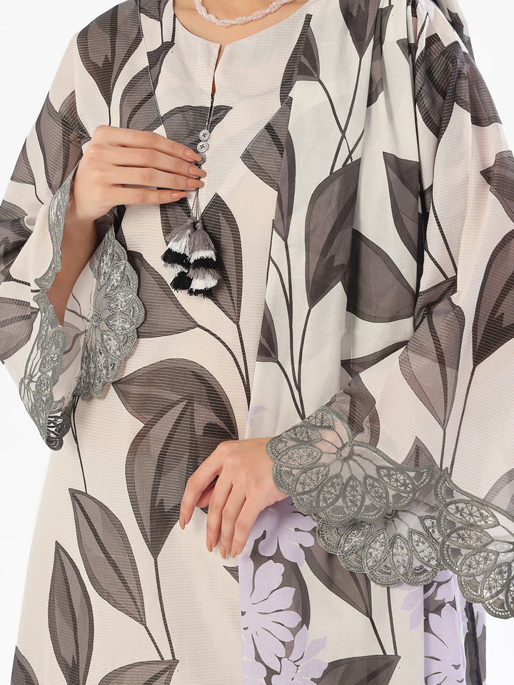 Oaks - Embroidered Pret & Unstitched Suit Masoori Lawn Black & Grey - 3 Piece