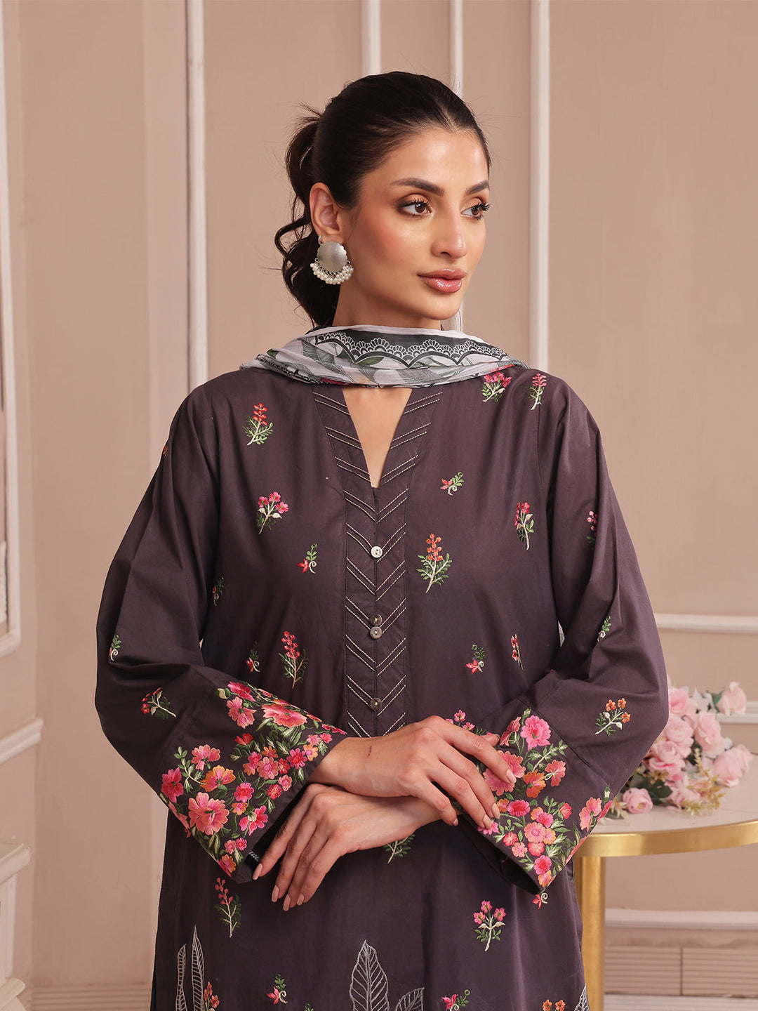Oaks - Embroidered Pret & Unstitched Suit Dyed Cambric Black - 3 Piece