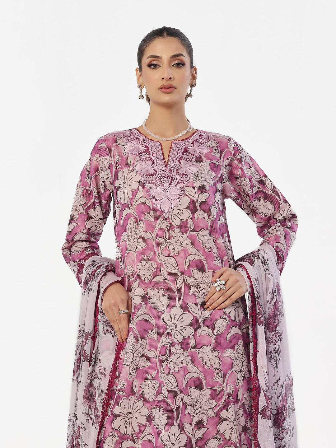 Oaks - Embroidered Pret & Unstitched Suit Masoori Lawn Magenta - 3 Piece