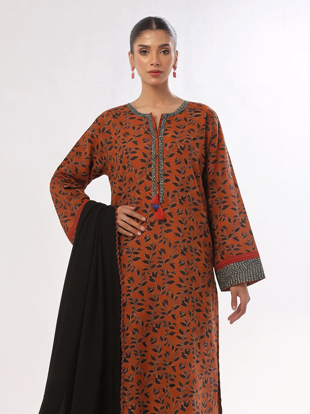 Oaks Printed Lawn Unstitched Brown 3 Piece