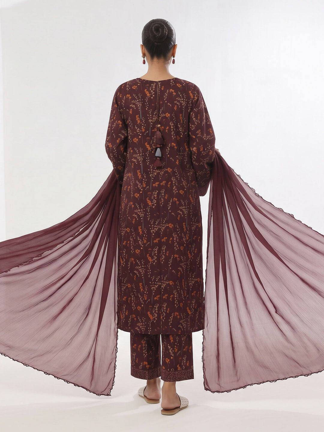 Oaks Printed Lawn Unstitched Maroon 3 Piece