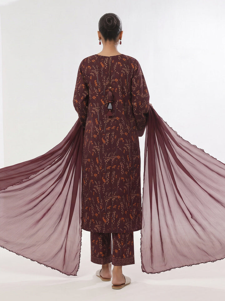 Oaks Printed Lawn Unstitched Maroon 3 Piece