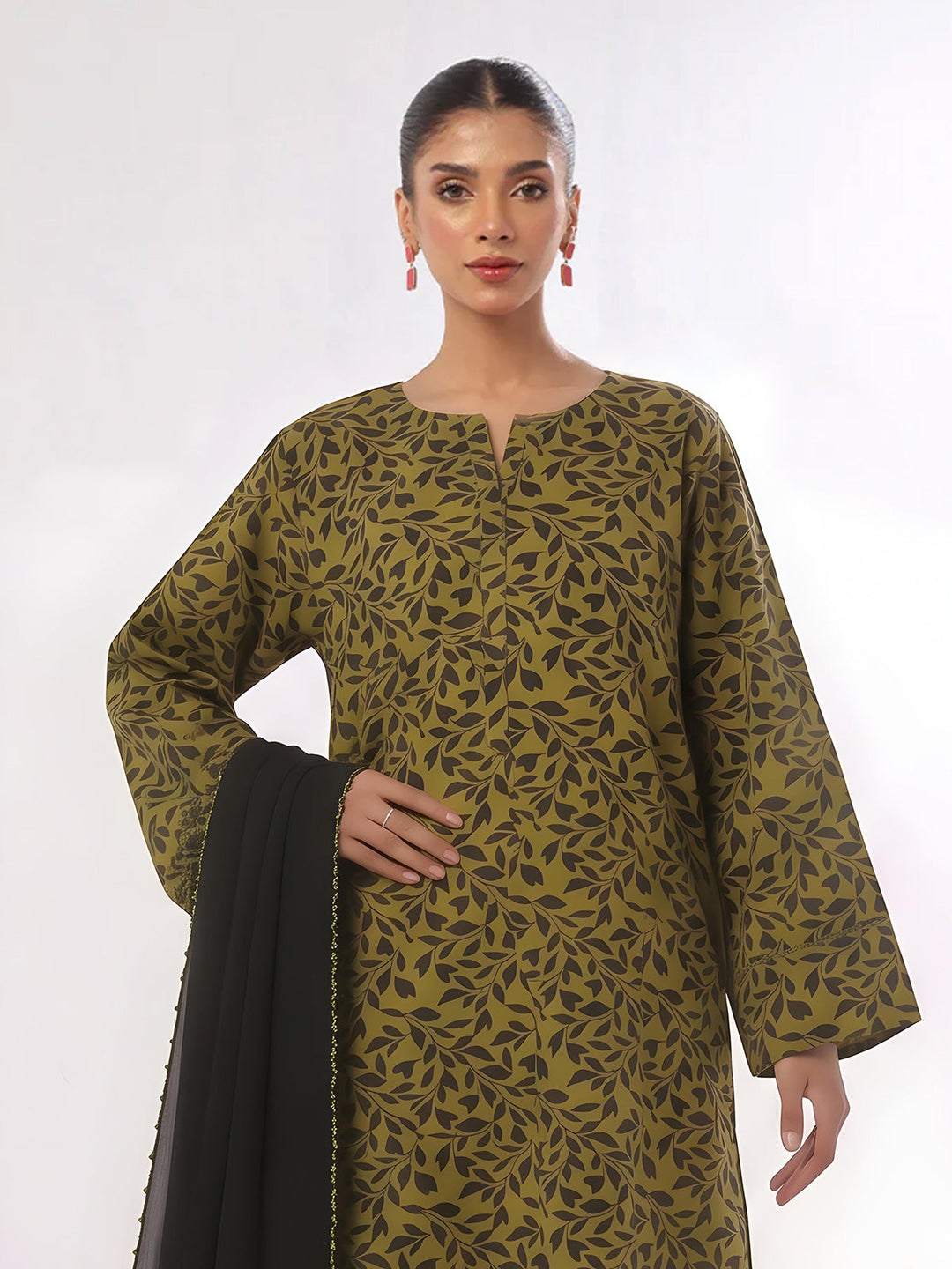 Oaks Printed Lawn Unstitched Mehandi 3 Piece