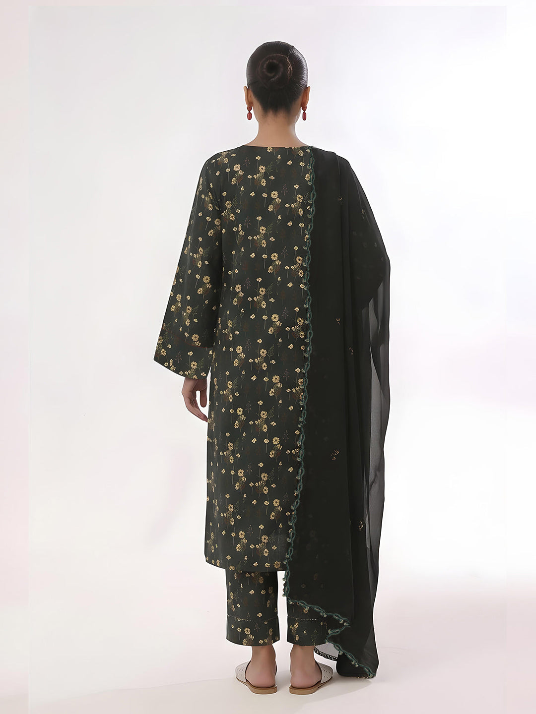 Oaks Printed Lawn Unstitched Dark Green 3 Piece
