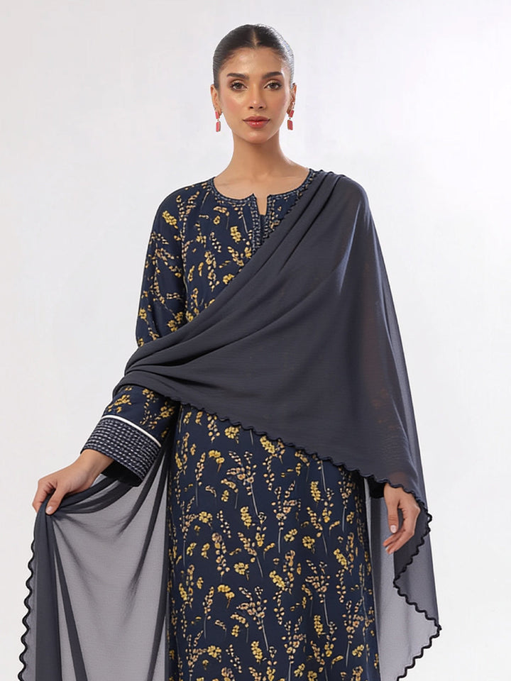 Oaks Printed Lawn Unstitched Navy Blue 3 Piece