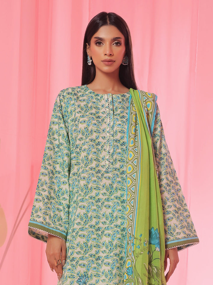 Oaks - Printed Pret & Unstitched Suit Lawn Green - 3 Piece